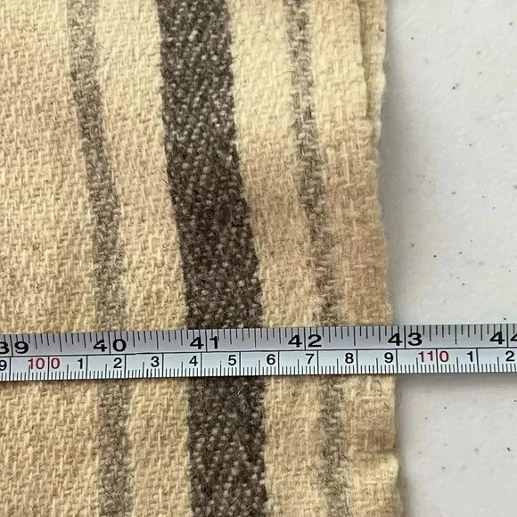 Wool Sherpa 1970's Poncho with Scarf Unisex OS Ivory Gray Stripes and Fringe - Picture 9 of 15